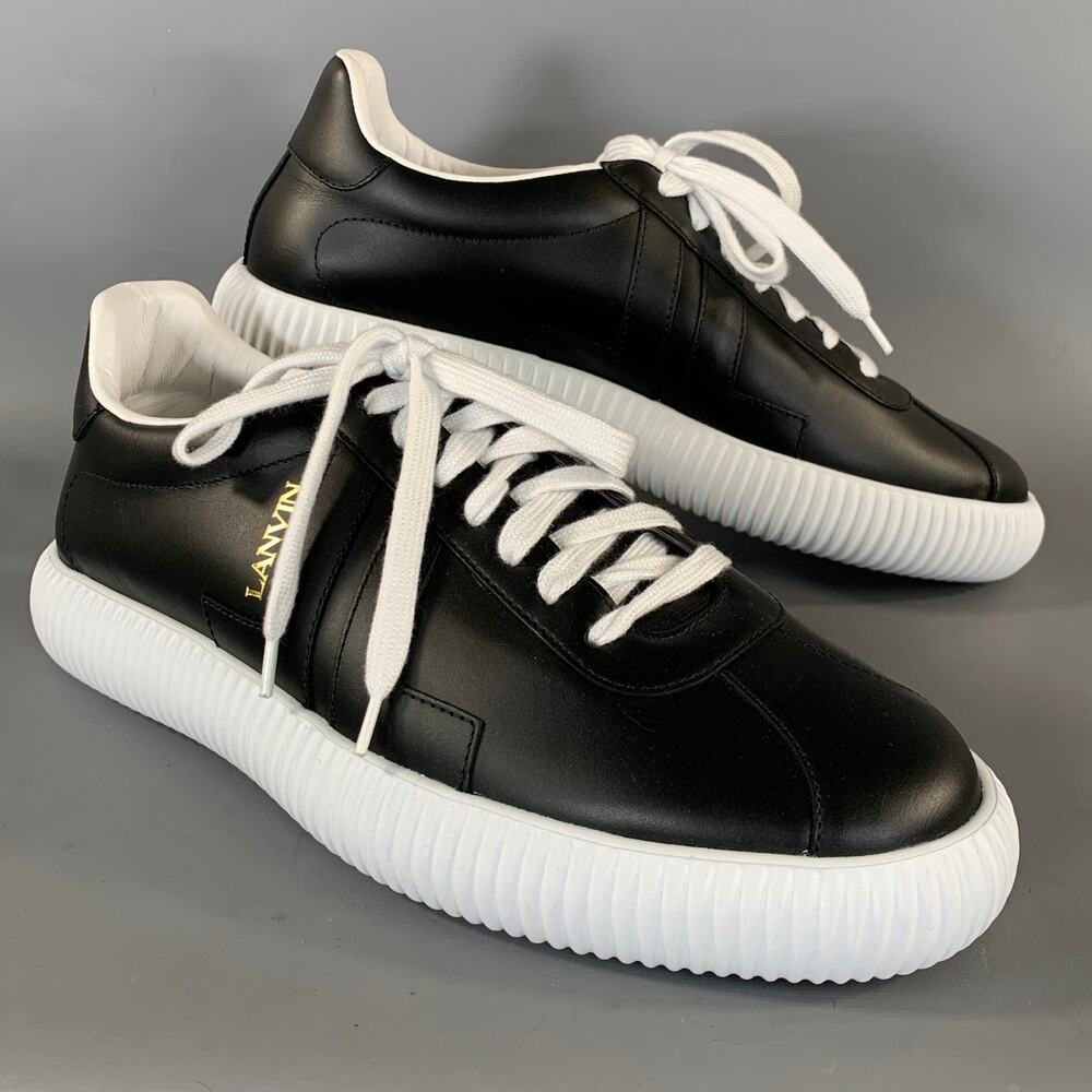 LANVIN Size 9 Black White Leather Lace Up Sneakers